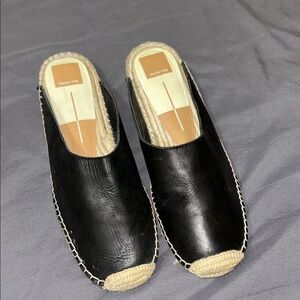 Dolce Vita Black Leather Espadrille Slides